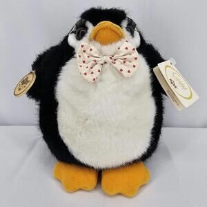 Vintage Russ Fairbanks Penquin 7” Plush Eyelashes Bowtie Stuffed Animal NWT